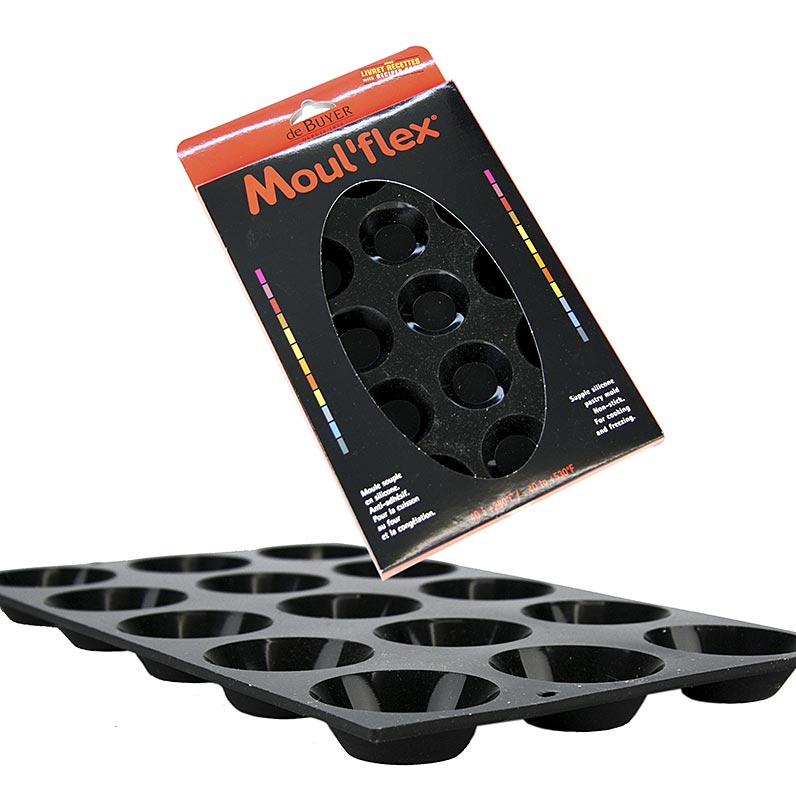 deBUYER Backform Moul´flex, 15 Mini-Tartlets, rund ø 45 mm, 10mm hoch,17,5x30cm,