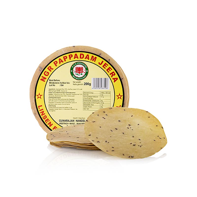 Pappadums, mit Kreuzkümmel gewürzt, ca. ø 15cm, 200 g, 15 St