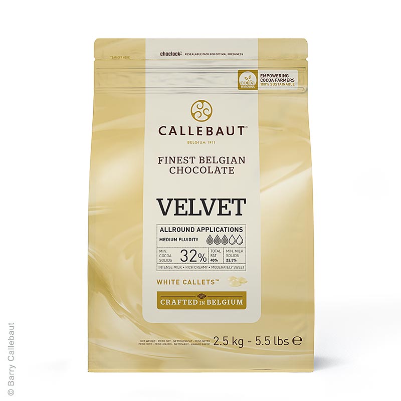 Callebaut - Weiße Schokolade "Velvet", Callets, 32% Kakaobutter, 23% Milch, 2