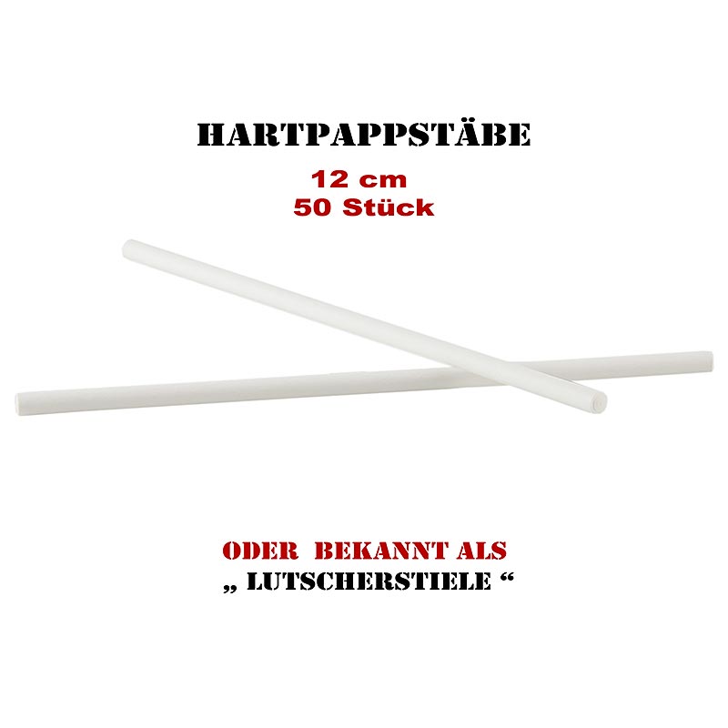 Hartpappstäbe, Lutscherstiele (weiß), beidseitig stumpf, ø ca. 3,8mm, 12cm, 50 S