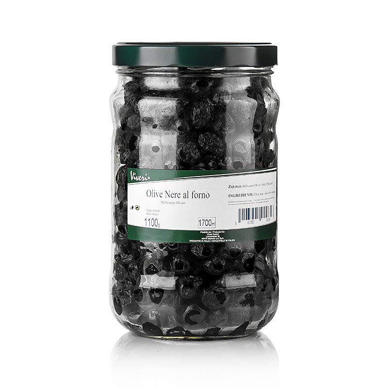 Viveri - Schwarze Oliven, mit Kern, getrocknet, al Forno (aus dem Ofen), 1,1 kg
