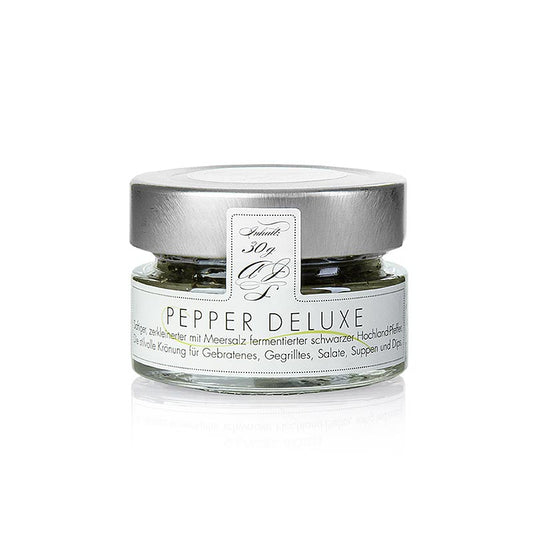 Schwarzer Pfeffer, mit Meersalz fermentiert, zerkleinert, PEPPER DELUXE, 30 g