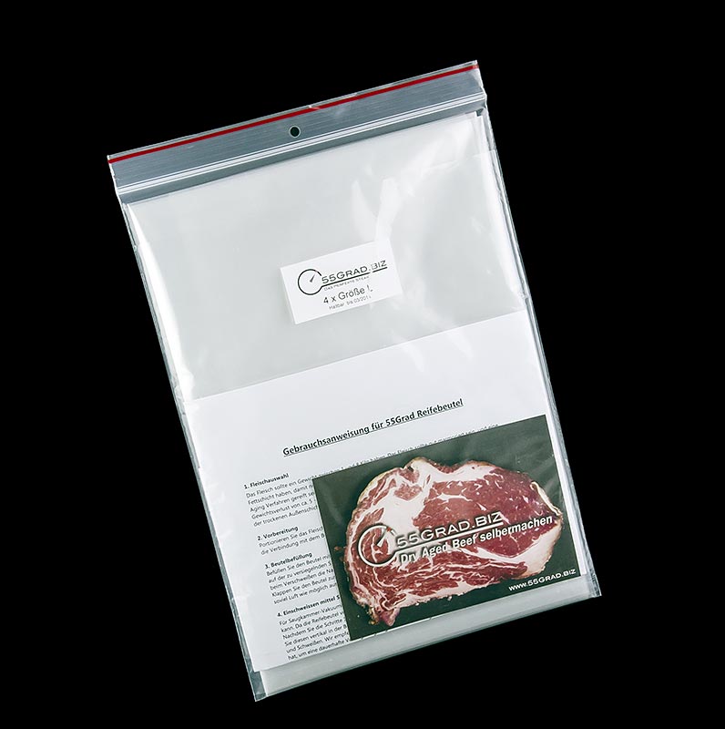 Membran-Reifebeutel Grösse L, 300x600 mm, für Dry Aged Beef, 55GRAD, 5 St