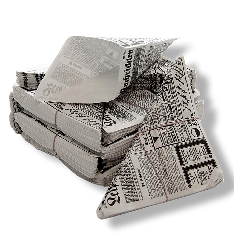 Einweg Snack Fish & Chips-/Pommes Frites-Tüten, mit Zeitungspapierdruck, 21cm, 1