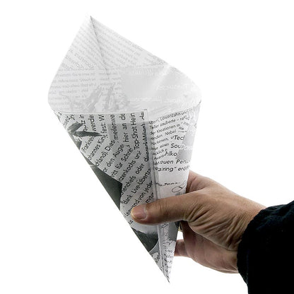 Einweg Snack Fish & Chips-/Pommes Frites-Tüten, mit Zeitungspapierdruck, 21cm, 1