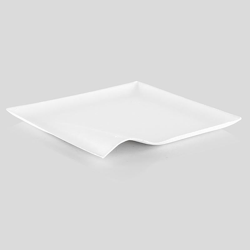 Einweg Teller "Wave", aus Zuckerrohrfasern, weiß, quadratisch mit Welle, 15x15cm