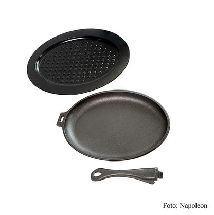 Napoleon Grillzubehör - Gusseisen Ovalpfanne, abnehmb. Griff, Silikonuntersatz, 3 tlg.