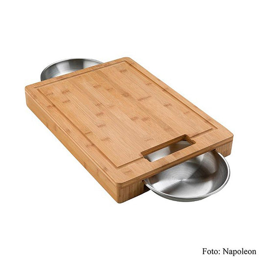 Napoleon Grillzubehör - PRO Holz-Schneidebrett, 2 Edelstahlschalen, 46x33x5,5cm, 1 St