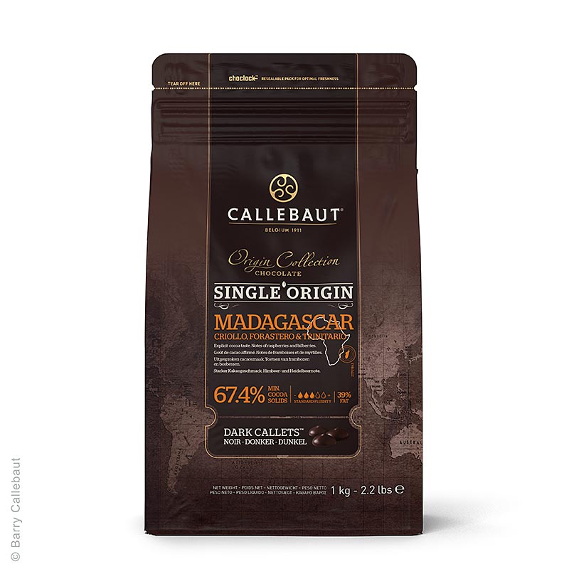 Callebaut - Origine Madagascar, dunkle Couverture, Callets, 67,4% Kakao, 2,5 kg