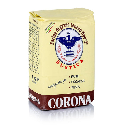 Dunkles Weizenmehl, "Farina rustica", für Brot, Focaccia und Pizza, Corona, 1 kg