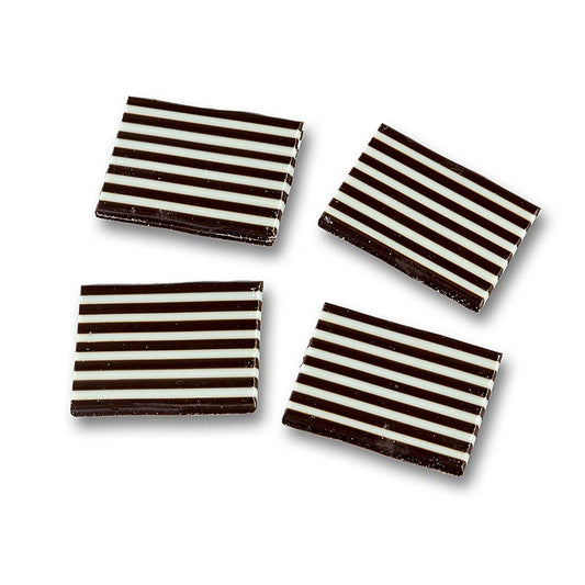 Deko-Aufleger "Domino Rechteck" weiße/dunkle Schokolade gestreift, 32x49mm, 1,2