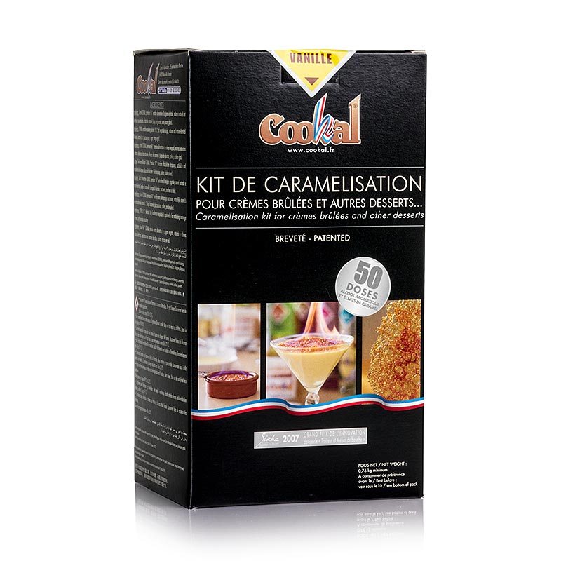 Cookal - Creme Brulee Set Vanille, karamelisieren mit Flambieressenz, 50 Portionen, 51 tl