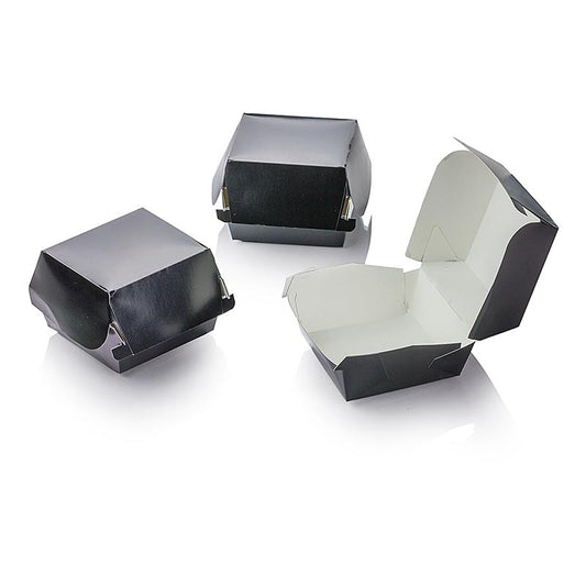 Hamburger Pappboxen "Mini", schwarz, 90x80x50 mm,100% Chef, 100 St