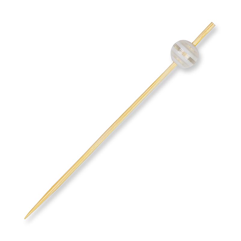 Holz-Spiesse, mit "Kristallkugel" klar/weiss gestreift, 9 cm, 100 St