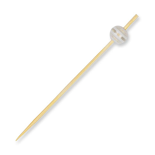 Holz-Spiesse, mit "Kristallkugel" klar/weiss gestreift, 9 cm, 100 St
