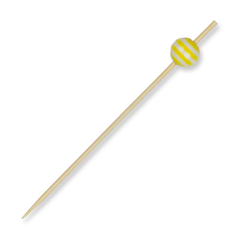 Holz-Spiesse, mit "Kristallkugel" gelb/weiss gestreift, 9 cm, 100 St