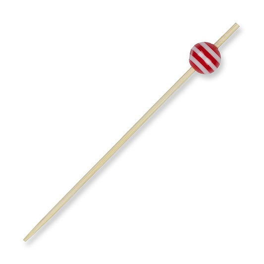 Holz-Spiesse, mit "Kristallkugel" rot/weiss gestreift, 9 cm, 100 St