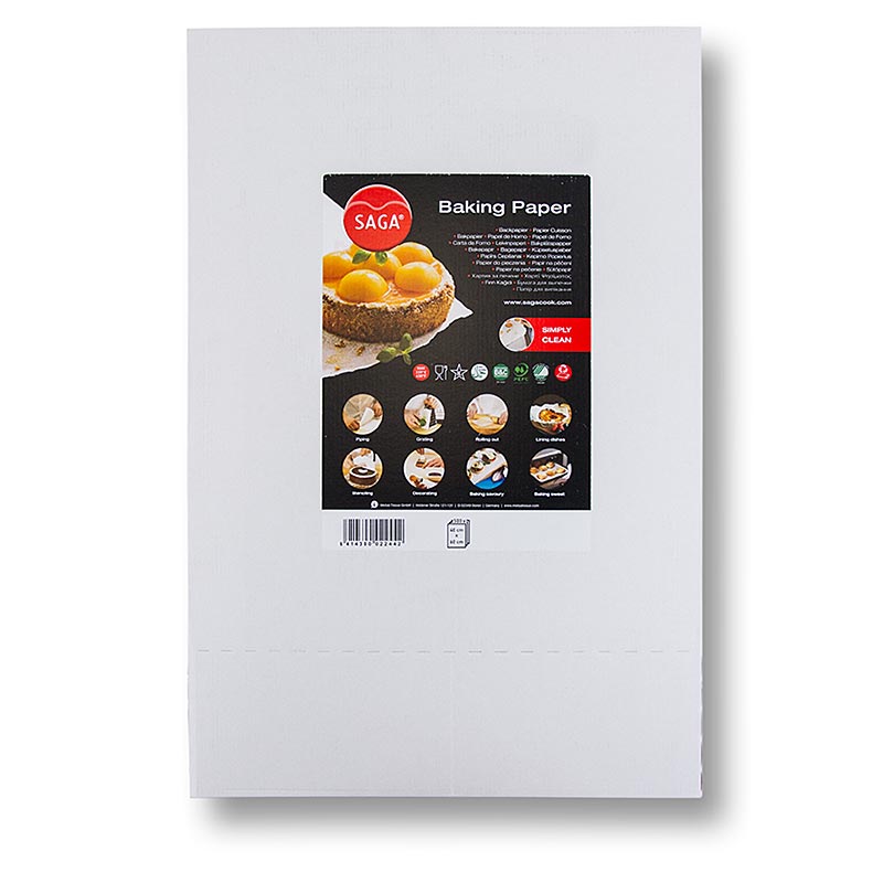 Saga Kochpergament (Backpapier), auf 40 x 60cm geschnitten, im Spender, 500 Blat