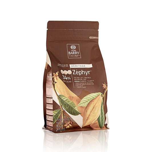 Cacao Barry Couverture - Zéphyr, weiße Schokolade, Callets, 34% Kakao, 1 kg