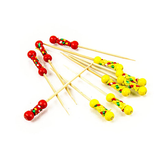 Bambus-Spieße, "Mexico", mit bunter Deko und Perlen, 7,5cm, 40 St