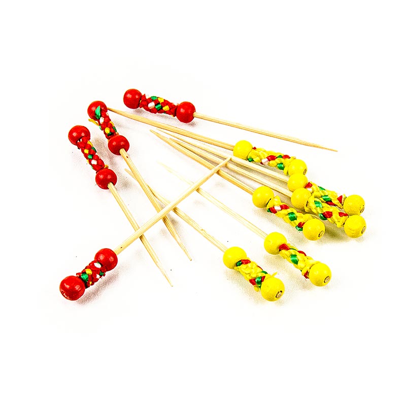 Bambus-Spieße, "Mexico", mit bunter Deko und Perlen, 7,5cm, 40 St