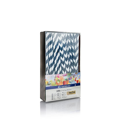 Einweg Papier Trinkhalme "Streifen", schwarz-weiß, 19,7cm, 100 St