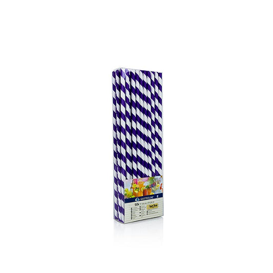 Einweg Papier Trinkhalme JUMBO "Streifen", lila-weiß, 25cm, 50 St