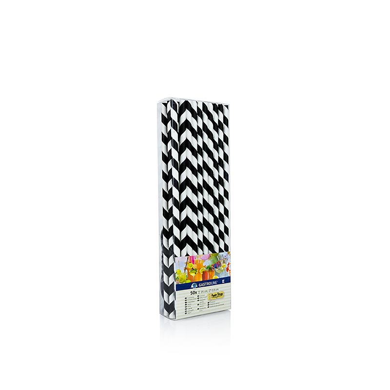 Einweg Papier Trinkhalme JUMBO "Streifen", schwarz-weiss, 25 cm, 50 St