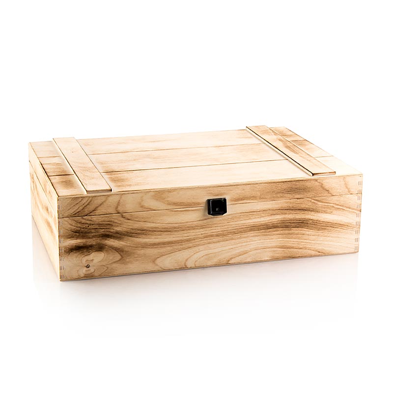 Weinpräsentkarton "Holzkiste geflämmt", 3er Präsentkarton, 370x258x98 mm, 1 St