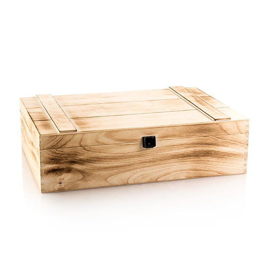 Weinpräsentkarton "Holzkiste geflämmt", 3er Präsentkarton, 370x258x98 mm, 1 St