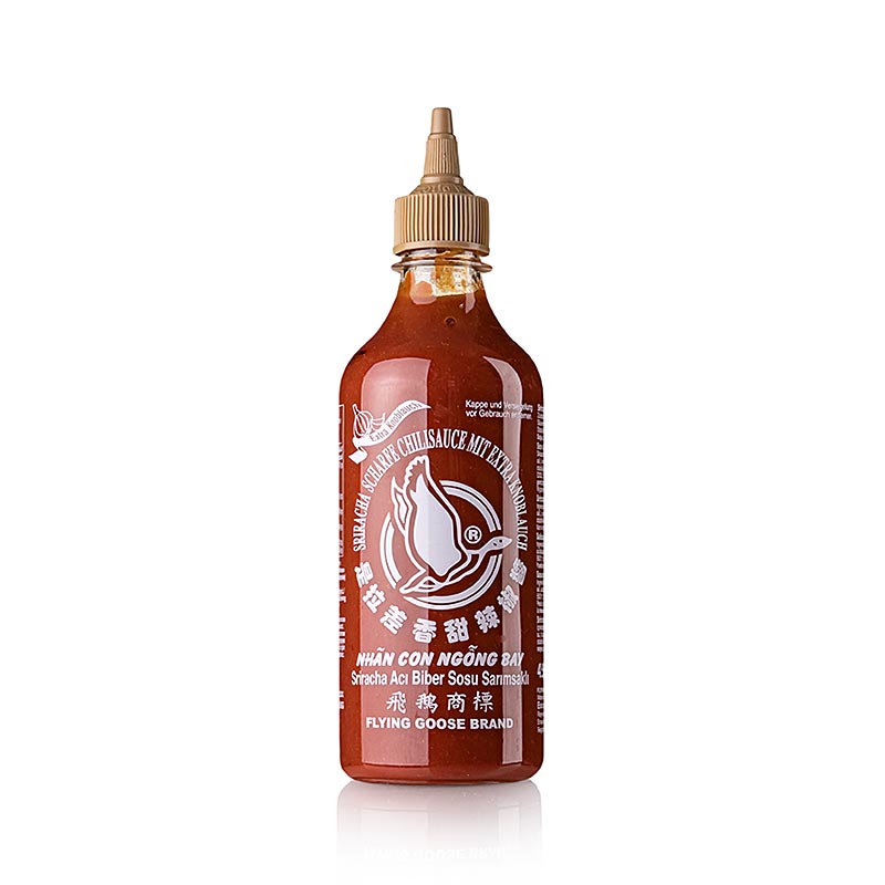 Chili-Sauce - Sriracha, scharf, mit Knoblauch, Squeeze Flasche, Flying Goose, 455 ml