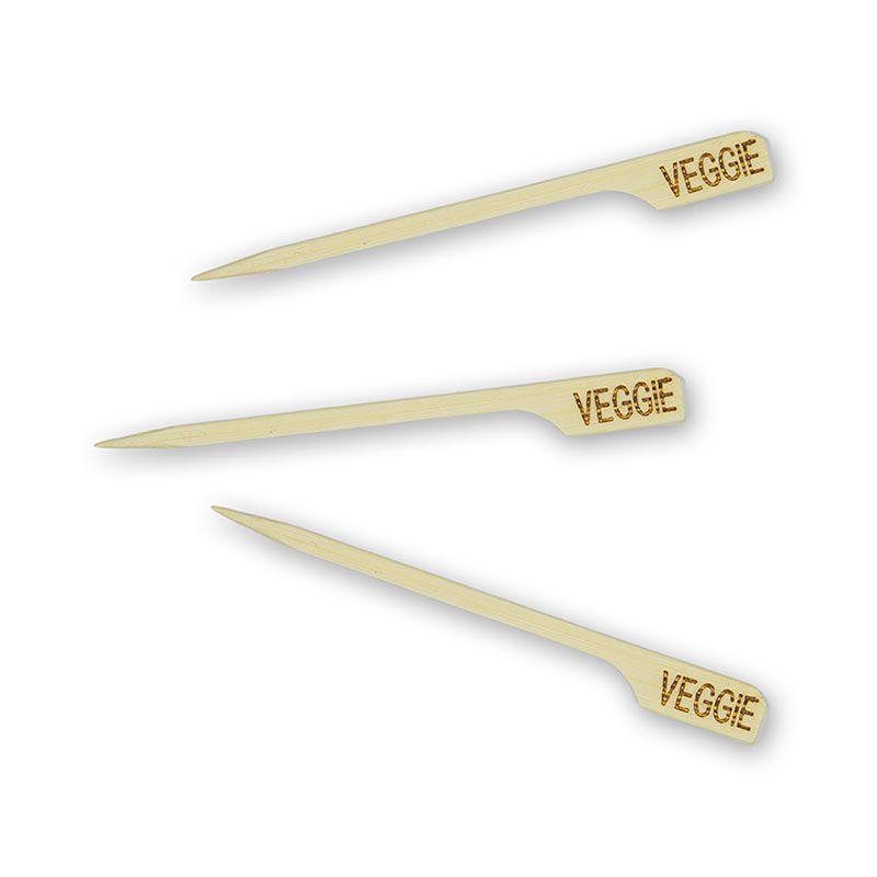 Bambus-Spiesse, mit Blattende, mit Aufschrift "Veggie", 9 cm, 250 St