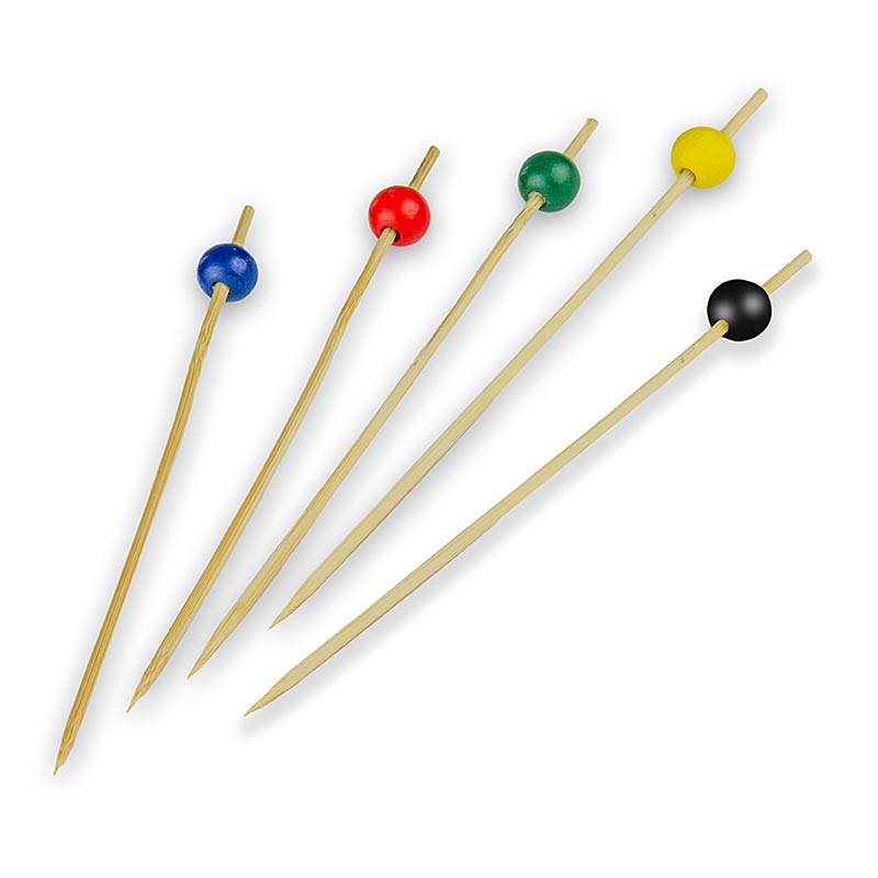 Franz Mensch - Bambus-Spieße, mit Kugel, 5 Farben (rot, braun, gelb, blau, schwarz), 15cm, 100