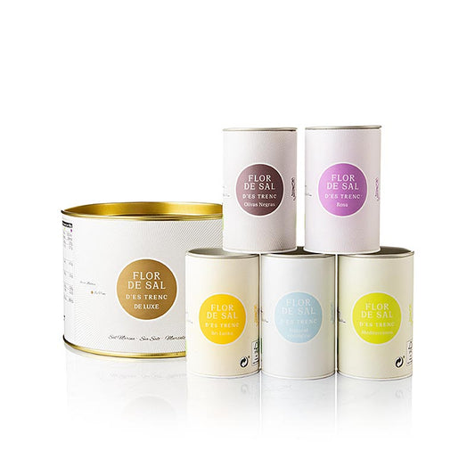 Flor de Sal d´es Trenc - Deluxe Set (Curry, Rose, Oliven, Kräuter, pur), BIO, 250 g, 5 x 50 g