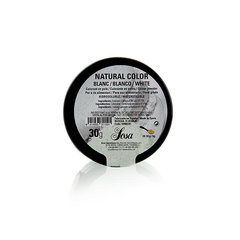Sosa Lebensmittelfarbe Natürlich, Puder, Weiss, wasserlöslich (38558), 30 g