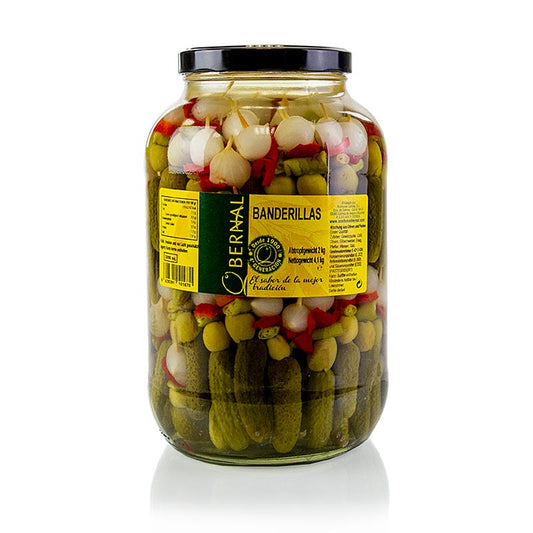 Aceitunas Callosa - Gurken-Spieße mit Zwiebeln, Oliven und Chili, Banderlillas, 4,1 kg