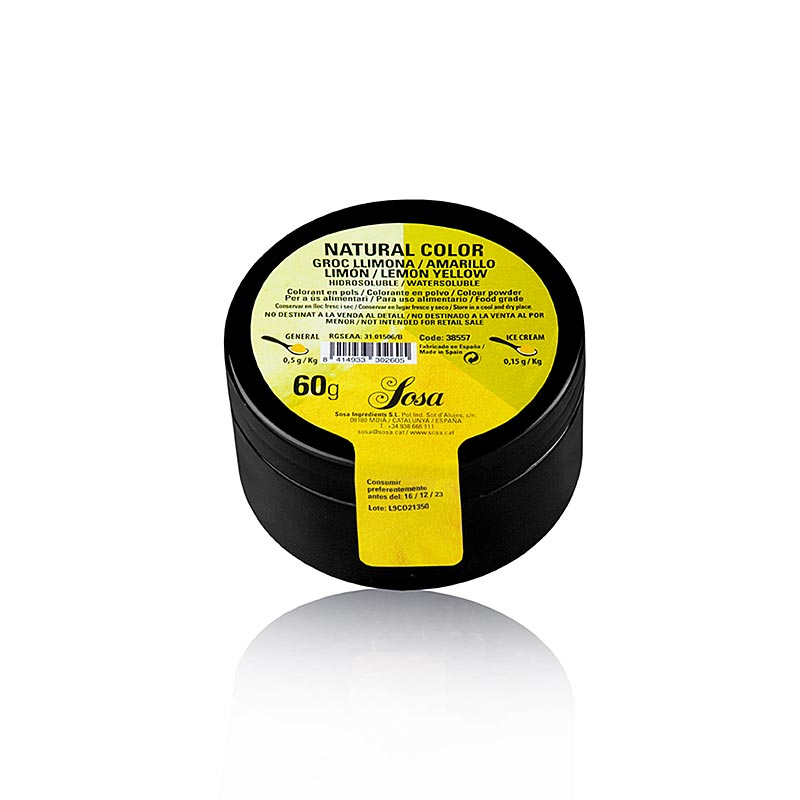 Sosa Lebensmittelfarbe Natürlich, Puder, Zitronengelb, wasserlöslich, 60 g