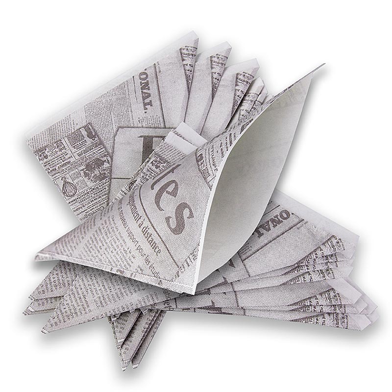Einweg Snack Fish & Chips-/Pommes Frites-Tüten, mit Zeitungspapierdruck, 14cm, 2