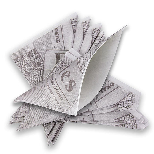 Einweg Snack Fish & Chips-/Pommes Frites-Tüten, mit Zeitungspapierdruck, 14cm, 2