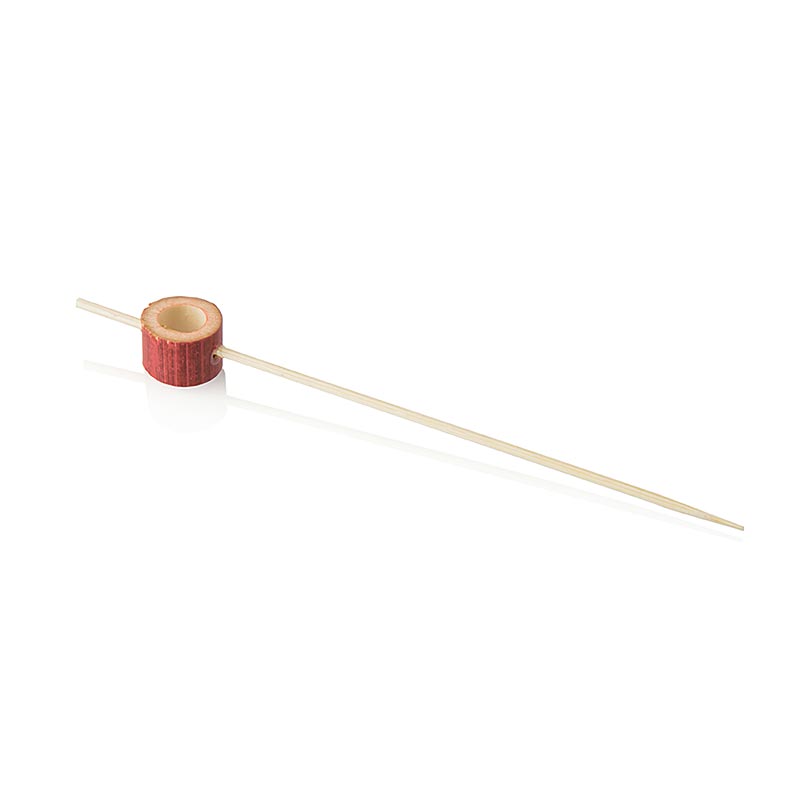 Holz-Spieße, mit gelochter roter Holzscheibe, 12cm, 100 St