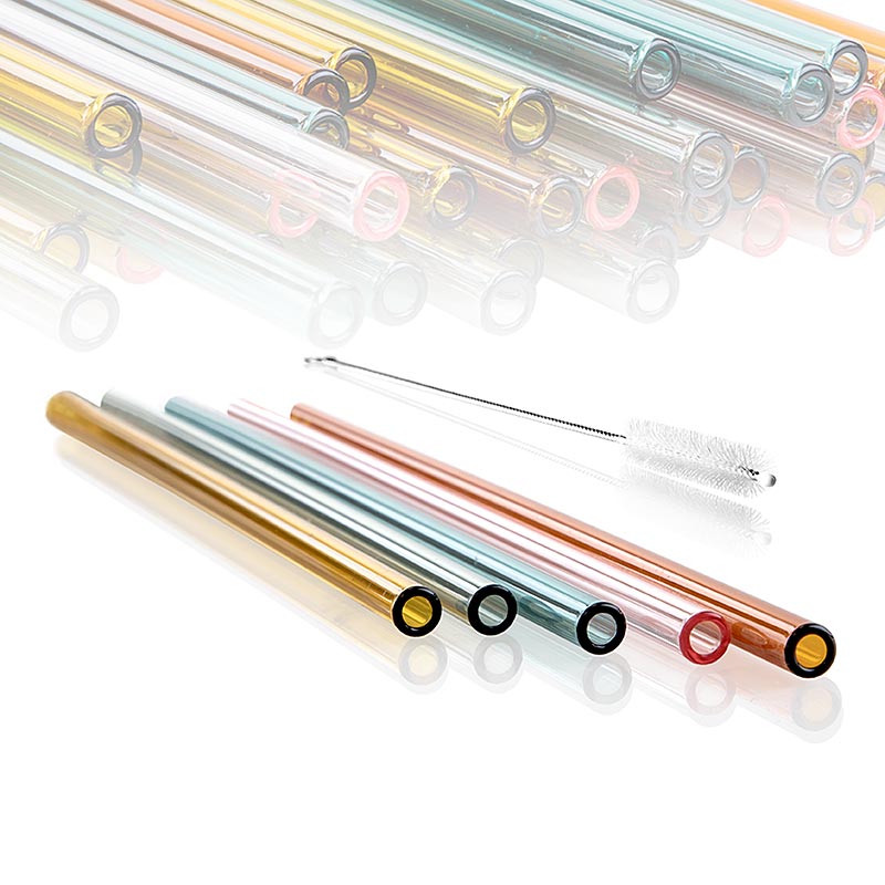 Glas-Trinkhalme, gerade & bunt, ø8mm (1,5mm Wand), 21cm, 50 St
