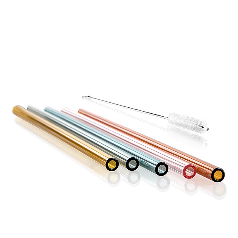 Glas-Trinkhalme, gerade & bunt, ø8 mm (1,5 mm Wand), 21 cm, 50 St