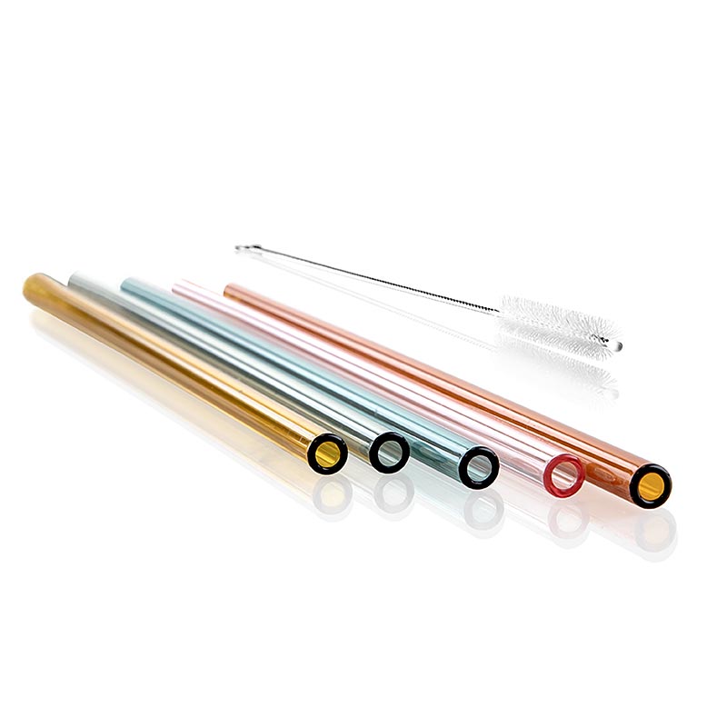 Glas-Trinkhalme, gerade & bunt, ø8 mm (1,5 mm Wand), 24 cm, 50 St