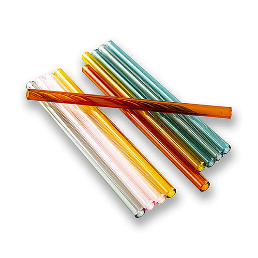 Glas-Trinkhalme (Borosilicat), gerade & bunt, ø8 mm (1,5 mm Wand), 15 cm, 10 St