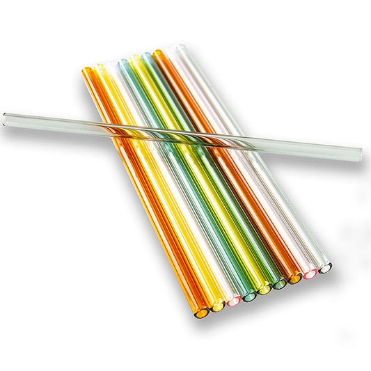 Glas-Trinkhalme (Borosilicat), gerade & bunt, ø8 mm (1,5 mm Wand), 21 cm, 10 St