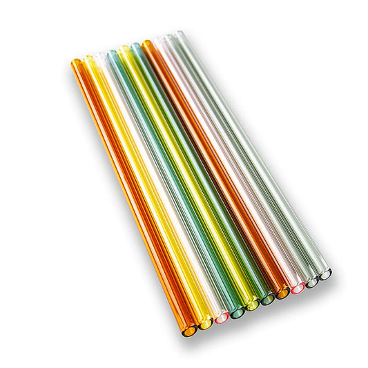 Glas-Trinkhalme (Borosilicat), gerade & bunt, ø8 mm (1,5 mm Wand), 24 cm, 10 St
