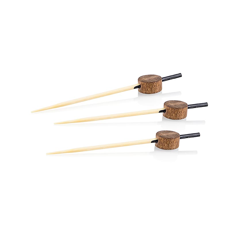 Holz-Spiesse, mit schwarz gefärbtem Ende, holzfarbener Scheibe, 7 cm, 100 St