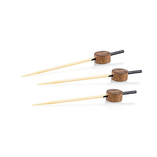 Holz-Spiesse, mit schwarz gefärbtem Ende, holzfarbener Scheibe, 7 cm, 100 St