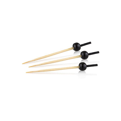 Holz-Spieße, mit schwarz gefärbtem Ende, schwarzer Kugel, 6cm, 100 St