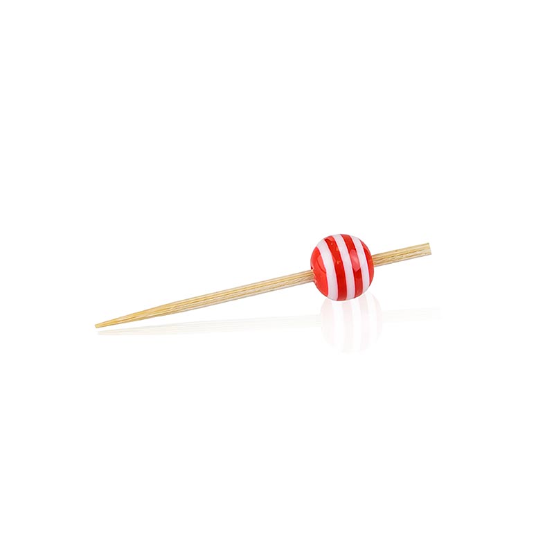 Holz-Spiesse, mit "Kristallkugel" rot/weiss gestreift, 5 cm, 100 St